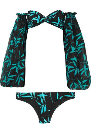 Caroline Constas | Andros printed bikini with cotton and silk-blend gauze sleeves | NET-A-PORTER.COM