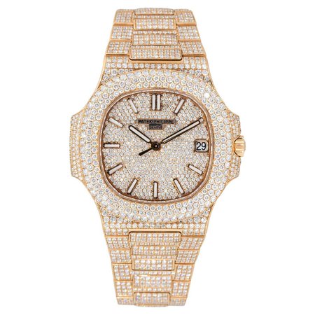 Patek Philippe 5711 Nautilus 18 Karat Rose Gold All Diamond Watch For Sale at 1stDibs