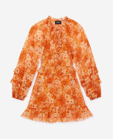 Orange floral printed short dress | The Kooples