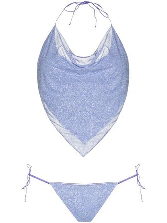 blue & silver Oséree Shine halterneck bandana bikini with Express Delivery - Farfetch