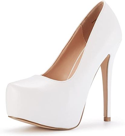 DREAM PAIRS Women's Swan White High Heel Plaform Dress Pump Shoes Size 7 M US | Pumps