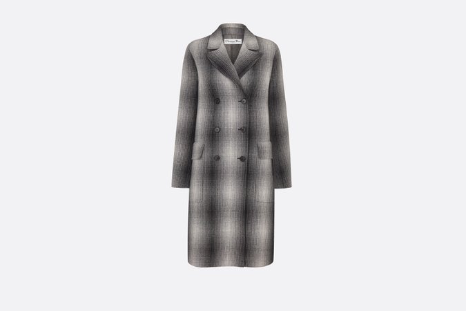 Dior, OVERSIZED DOUBLE-BREASTED COAT Gray and White Check Double-Sided Wool with Gradient Effect