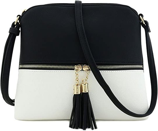 Lightweight Medium Crossbody Bag with Tassel (Black/White): Handbags: Amazon.com