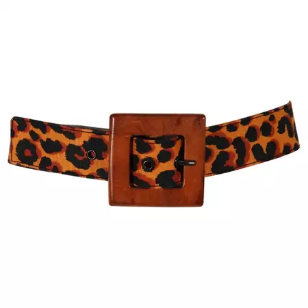 Yves Saint Laurent Rive Gauche Belt Leopard Print with Wood Buckle Rare Vintage For Sale at 1stDibs
