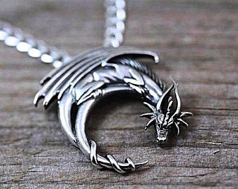 Sterling silver dragon necklace winged dragon pendant goth | Etsy