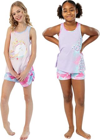 Amazon.com: Sleep On It Girls Pajamas Short Sets 4 Piece Tank Top and Short Sleeve Summer Sleepwear for Kids (2 Full Sets) (10-12, Light Pink-Purp): Clothing, Shoes & Jewelry