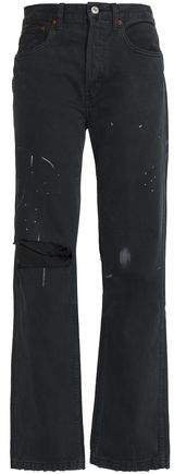 Painted Distressed High-rise Straight-leg Jeans
