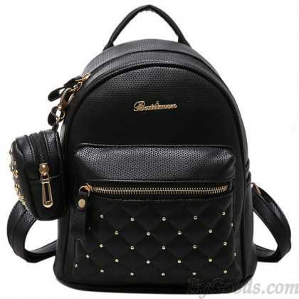 Fashion PU Girl's Black White Small Bag Snap Rivets Mesh Lingge Mini Backpack | Fashion Backpacks | Fashion Bags- ByGoods.Com