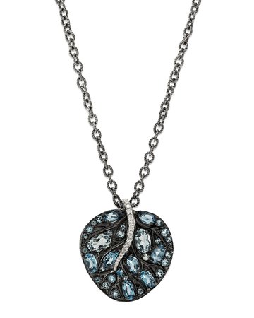 Michael Aram 24" Botanical Leaf Blue Topaz & Diamond Pendant Necklace