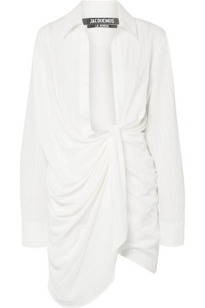 Jacquemus | Bahia draped embroidered cotton-blend mini dress | NET-A-PORTER.COM