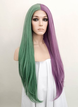 Half Green Half Purple Wig LF1714