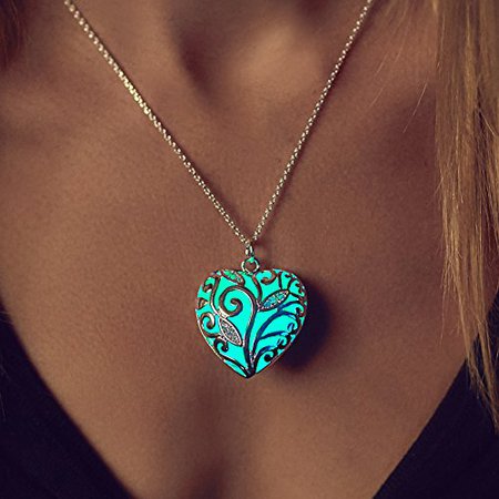 Amazon.com: Aqua Glow in the Dark Heart Necklace: Handmade