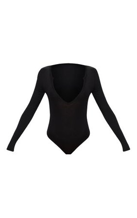 Basic Black Plunge Long Sleeve Bodysuit | PrettyLittleThing