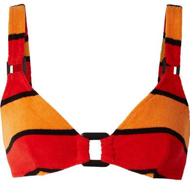 The Tilda Striped Cotton-blend Terry Bikini Top - Orange