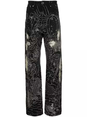 Who Decides War Embroidered straight-leg Jeans - Farfetch