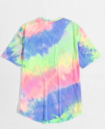 yellow blue pink and teal tie dye shirt