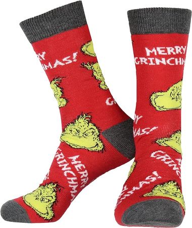 Amazon.com: Dr Seuss The Grinch Character Adult Holiday Crew Socks 2 Pair : Clothing, Shoes & Jewelry