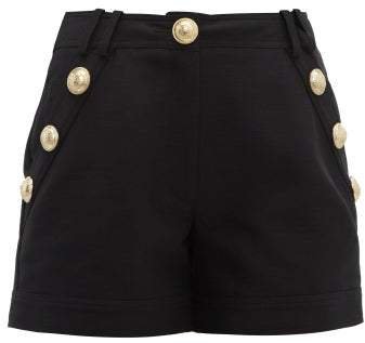 Crest Buttoned Cotton Poplin Shorts - Womens - Black