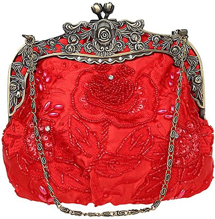 Bywen Womens Vintage Beaded Purse Party Clutch Shoulder Bags Red: Handbags: Amazon.com