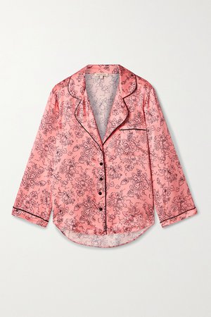 Pink Kinsley piped floral-print satin pajama top | Morgan Lane | NET-A-PORTER