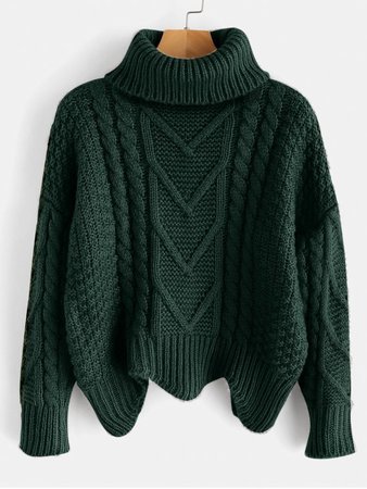 [HOT] 2019 Chunky Knit Turtleneck Sweater In DARK FOREST GREEN ONE SIZE | ZAFUL CA