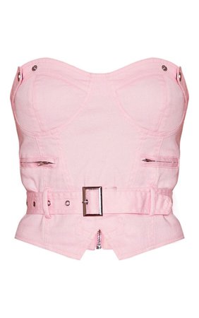 Pink Buckle Denim Detail Bustier Top | PrettyLittleThing