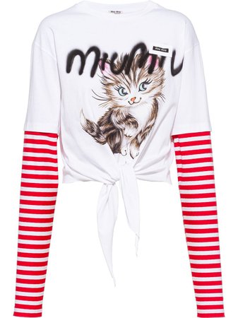 Miu Miu layered graphic-print T-shirt white & red MJL7351YF7 - Farfetch