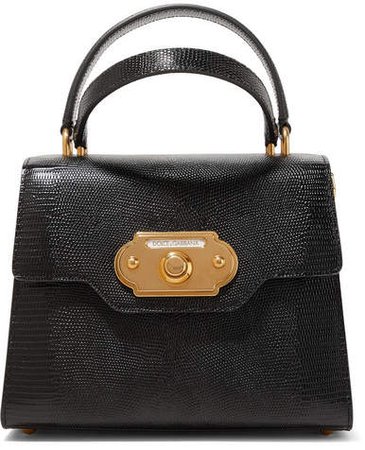 Welcome Small Lizard-effect Leather Tote - Black