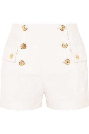 Balmain - Button-embellished Denim Shorts - White