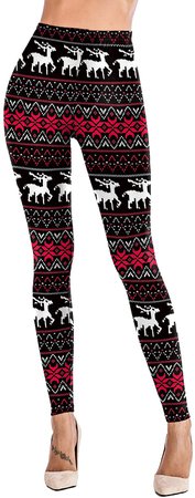 Womens Ultra Soft Brushed Christmas Leggings Reindeer Snowflake Print Black XL at Amazon Women’s Clothing store