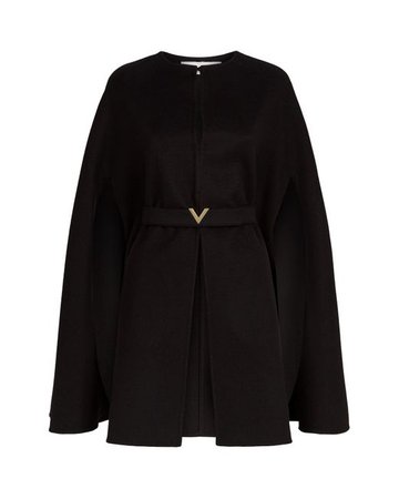 Valentino Wool-cashmere Belted Cape in Black
