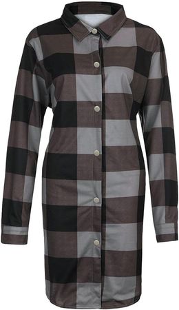 Amazon.com: Womens Long Sleeve long Jackets with Pockets Plaid Print Outerwear Button Up Flannel Jacket Tunic tops Fall : Clothing, Shoes & Jewelry