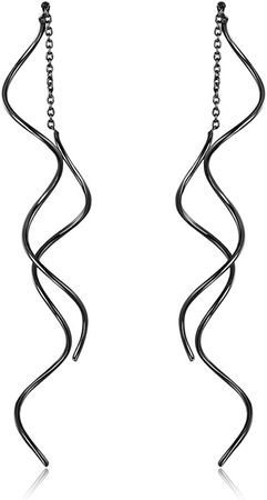Amazon.com: Acefeel Fresh Style Exquisite Threader Dangle Earrings Curve Twist Shape for Women's Gift E158 (Black) : Clothing, Shoes & Jewelry