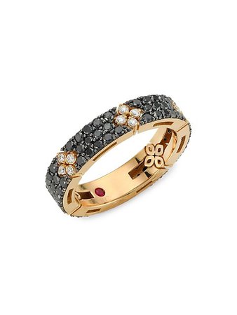 Shop Roberto Coin Love In Verona 18K Rose Gold, Black & White Diamond Ring | Saks Fifth Avenue