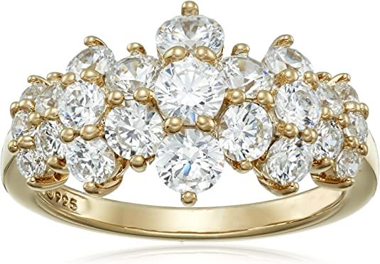 Amazon.com: Amazon Collection Yellow Gold Plated Sterling Silver Infinite Elements Cubic Zirconia Cluster Ring, Size 9 : Clothing, Shoes & Jewelry