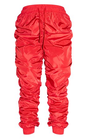 PLT Red Shell Ruched Drawstring Joggers