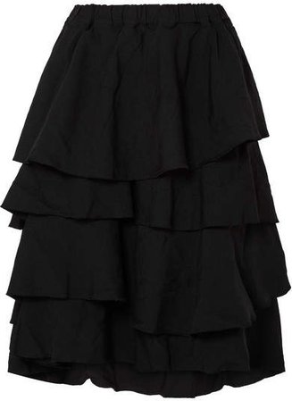 Tiered Twill Midi Skirt - Black