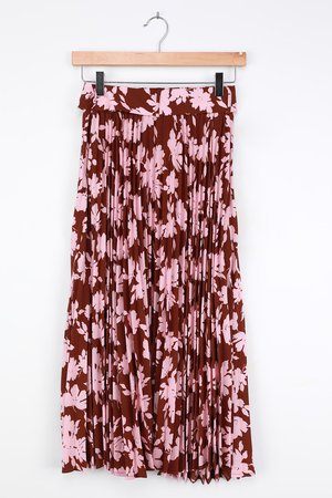 Floral Print Midi Skirt - Belted Midi Skirt - Pleated Midi Skirt - Lulus