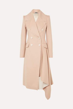 Asymmetric Double-breasted Frayed Wool And Cashmere-blend Coat - Beige