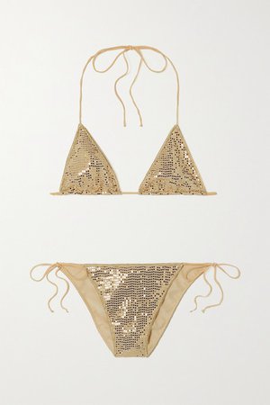 Disco Microkini Sequinned Bikini - Gold