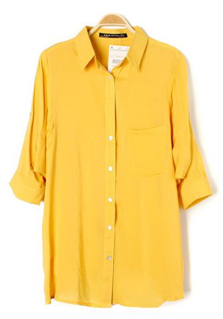 yellow-irregular-lapel-bat-half-sleeve-cotton-blouse.jpg (490×700)