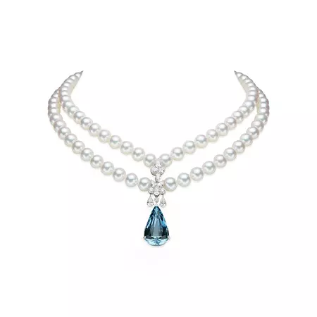 Aquamarine and Akoya Cultured Pearl Necklace with Diamonds in 18K White Gold