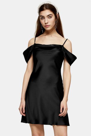 Black Satin Cold Shoulder Dress | Topshop