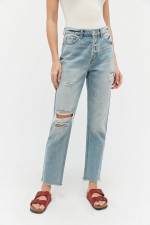 BDG High-Waisted Slim Straight Jean - Distressed Light Wash | Urban Outfitters