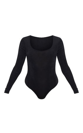 Black Acetate Scoop Neck Bodysuit | Tops | PrettyLittleThing