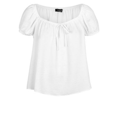 Petite White Tie Front Square Neck Top | New Look