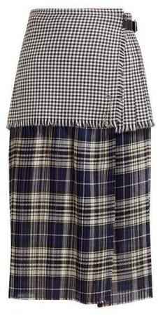Le Kilt - Mia 72cm Houndstooth And Tartan Pleated Wool Skirt - Womens - Grey Multi