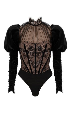 Clothing : Bodysuits : 'Athenea' Black Lace Bodysuit