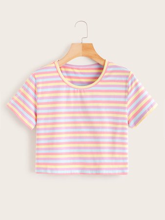 T-shirt court avec rayures arc-en-ciel | ROMWE