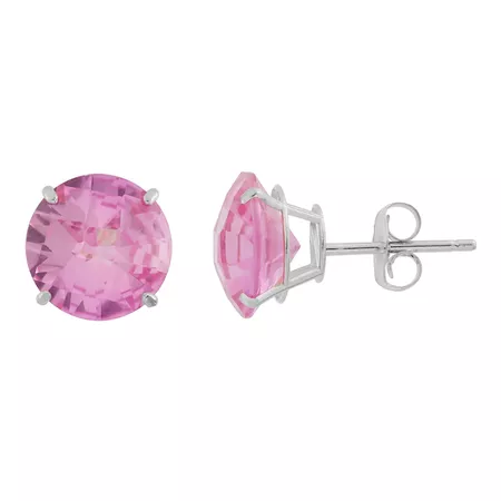 Lab-Created Pink Sapphire 10k White Gold Stud Earrings